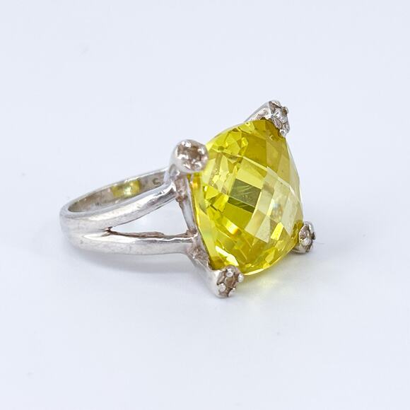 Vintage Sterling Silver 925 Lemon Yellow Cubic Zirconia Ring Size 5.5 - Picture 3 of 9